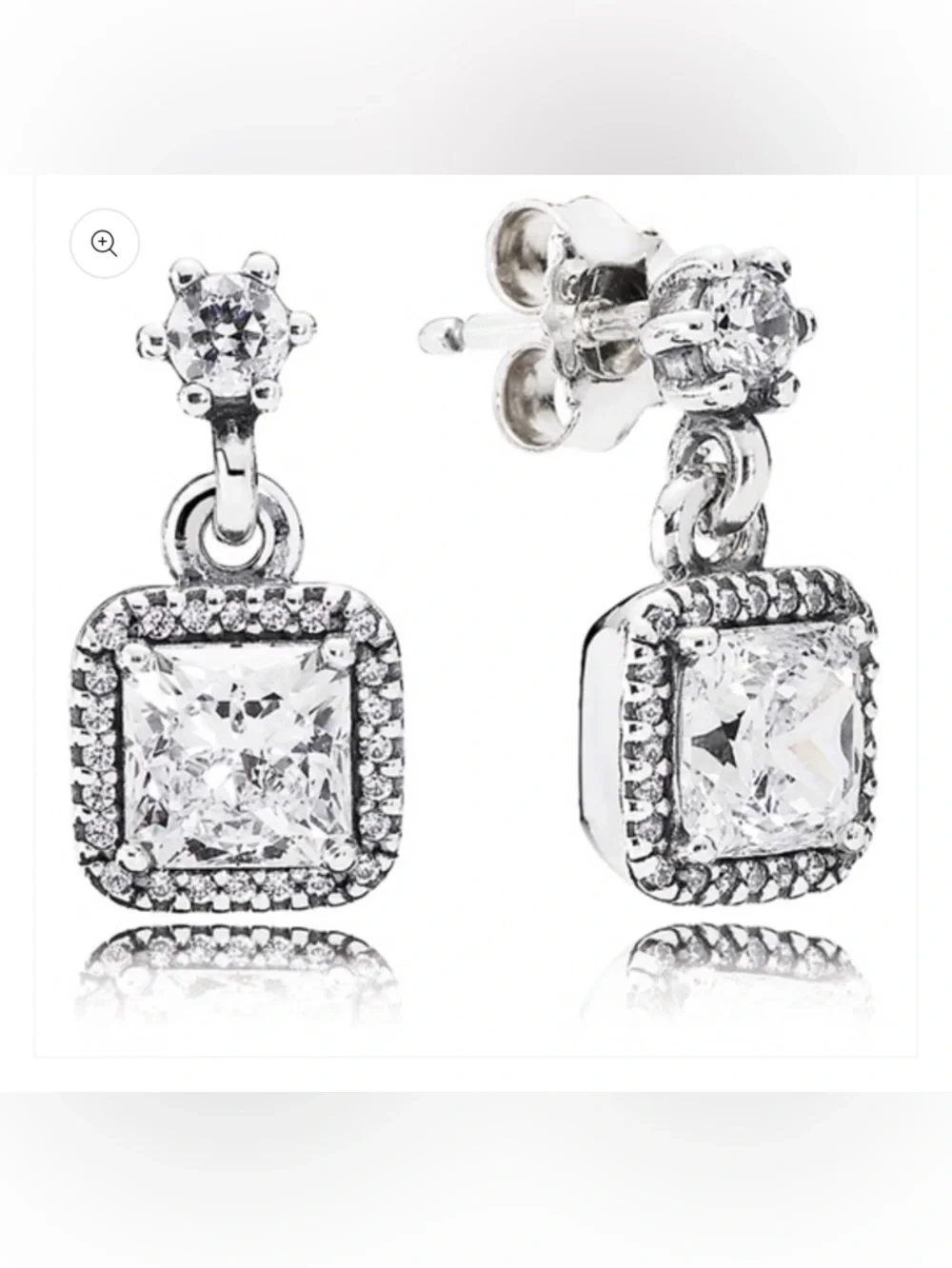 Authentic Pandora Earrings Timeless Elegance Square Drop  Clear Cz Faceted 1.5cm - Picture 5 of 10